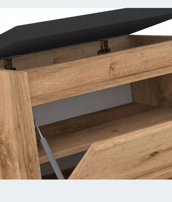 Szafka na buty VB50x30 czarne siedzisko schowek DĄB WOTAN złożona