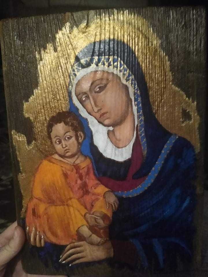 Ikona na desce Matka Boża z Dzieciątkiem I wysokość 31 cm