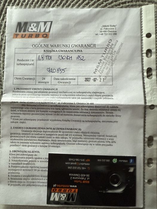 Turbo vw ASZ GARETT po regeneracji nie montowane