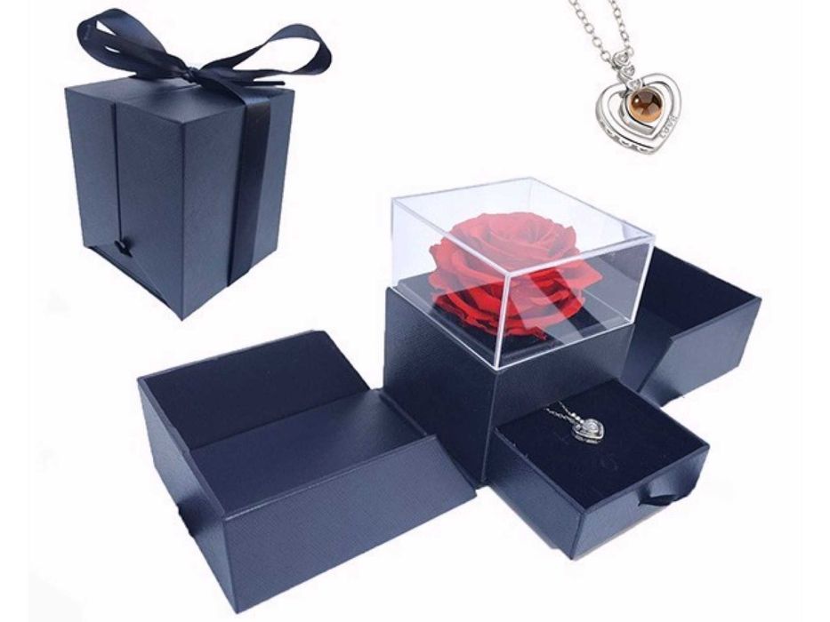 Подарунковий набір на Валентина справжня Троянда в шкатулці і кулон
