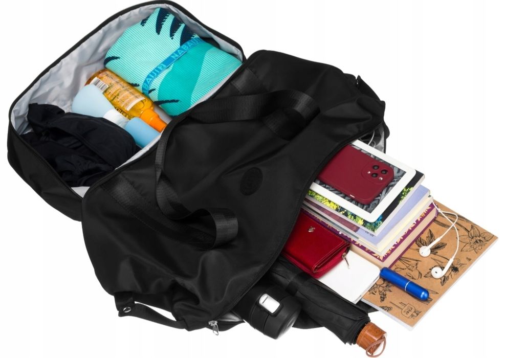 Torba podróżna składana lekka wytrzymała uchwytem na walizke czarna