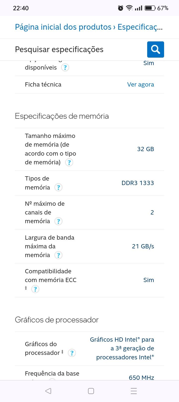 Processador Intel® Celeron® G1620
cache de 2 M, 2,70 GHz