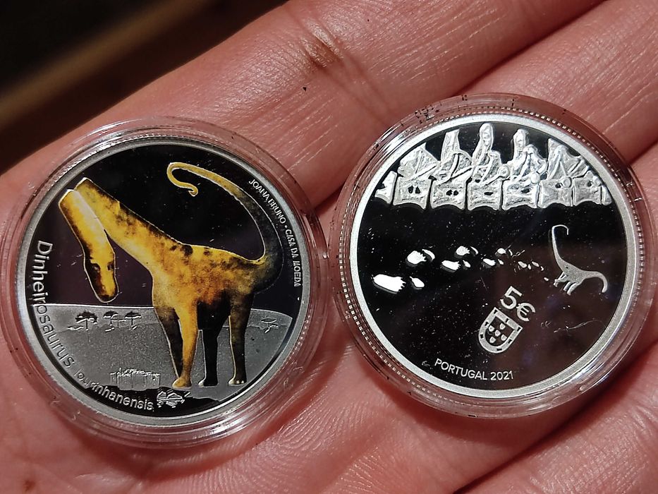 Moeda dinossauro Proof em prata 5€