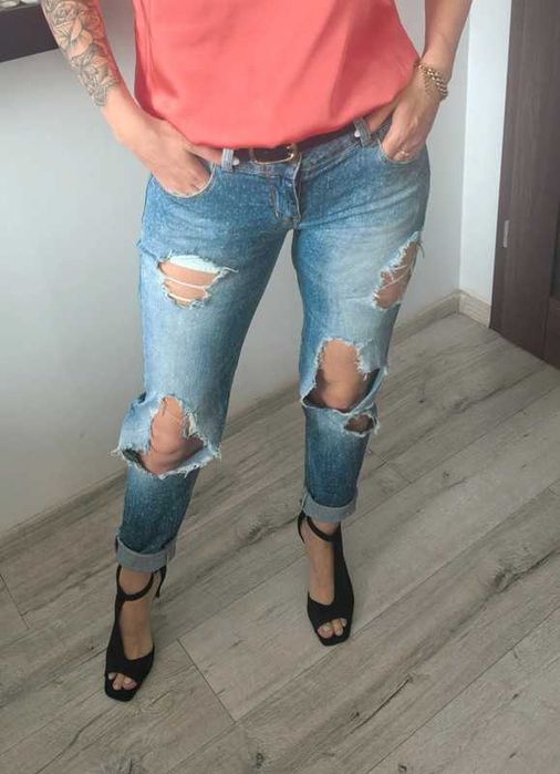 Jeansy niebieskie z dziurami, Zara Premium Wash, slim, y2k, vintage, S