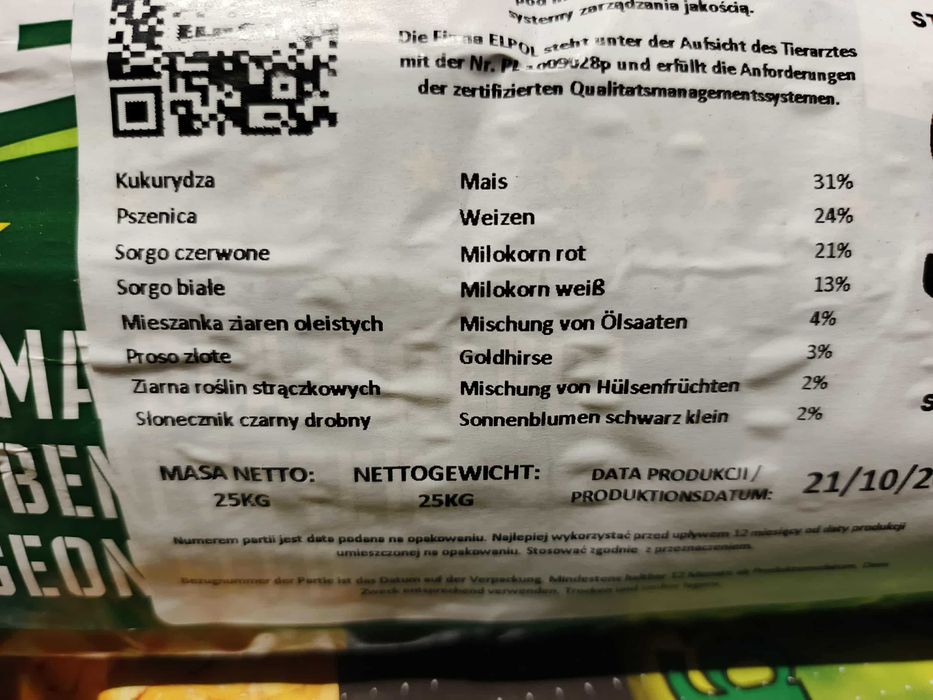 Karma dla gołębi bez jęczmienia S