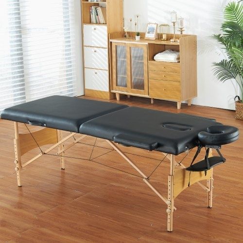 1130 - Cama massagem fisioterapia portátil em madeira