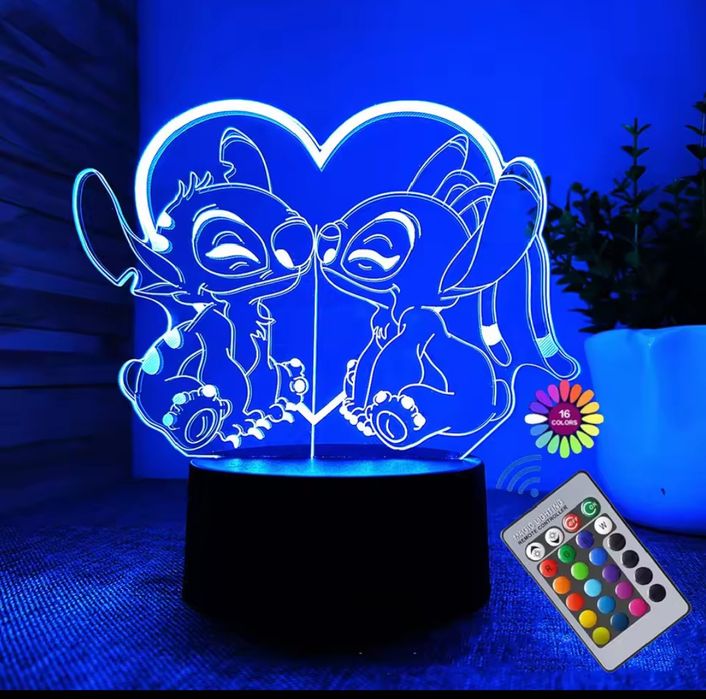 Світильник-нічник 3D Лампа Стіч з пультом 16 кольрів