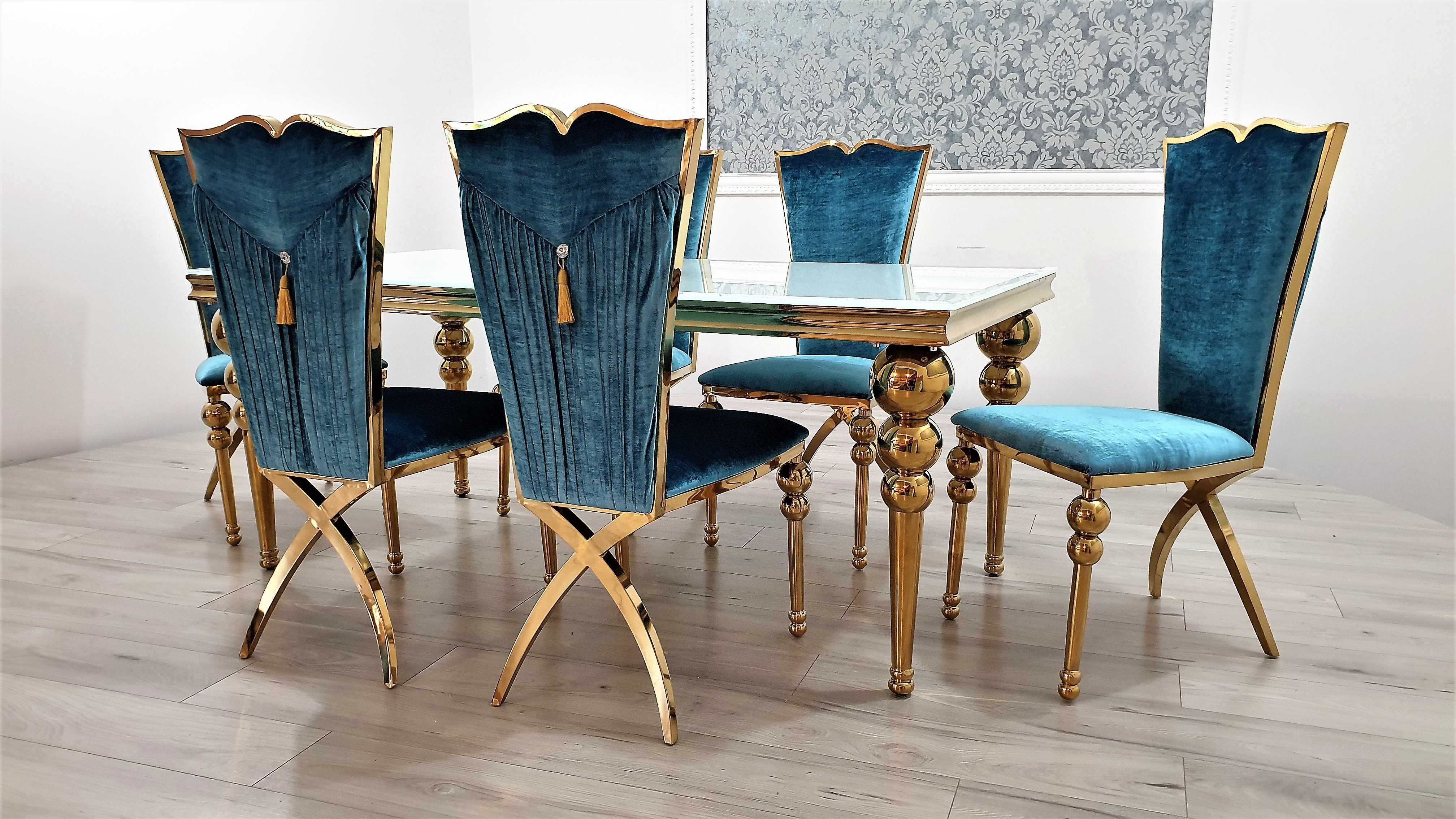 Jadalnia GLAMOUR Stół 180 + 6 krzeseł GOLD / Producent