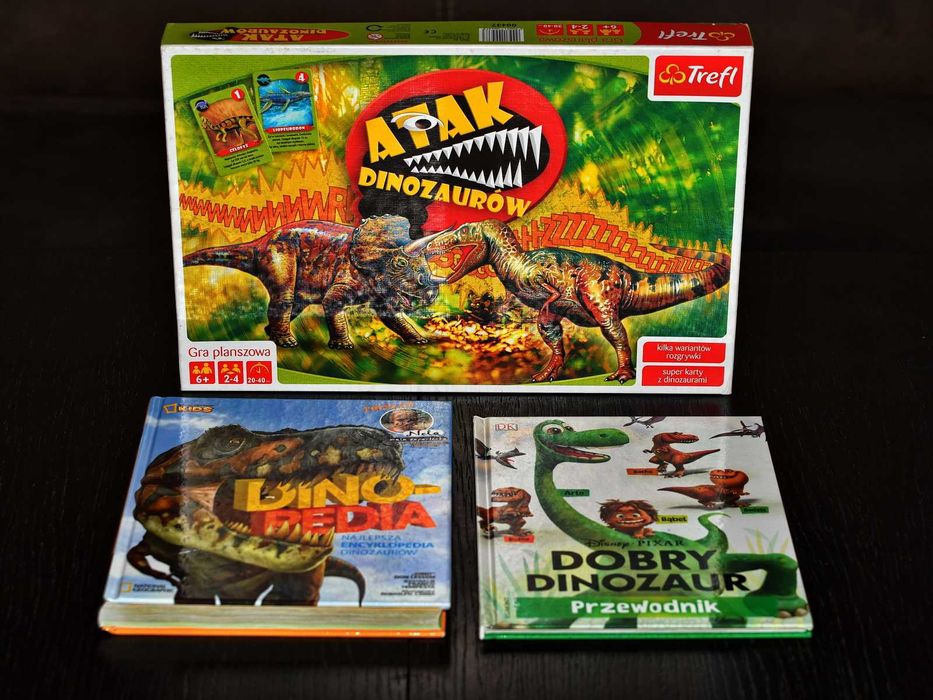 Edukacyjne: gra i dwie książki dla fana dinozaurów