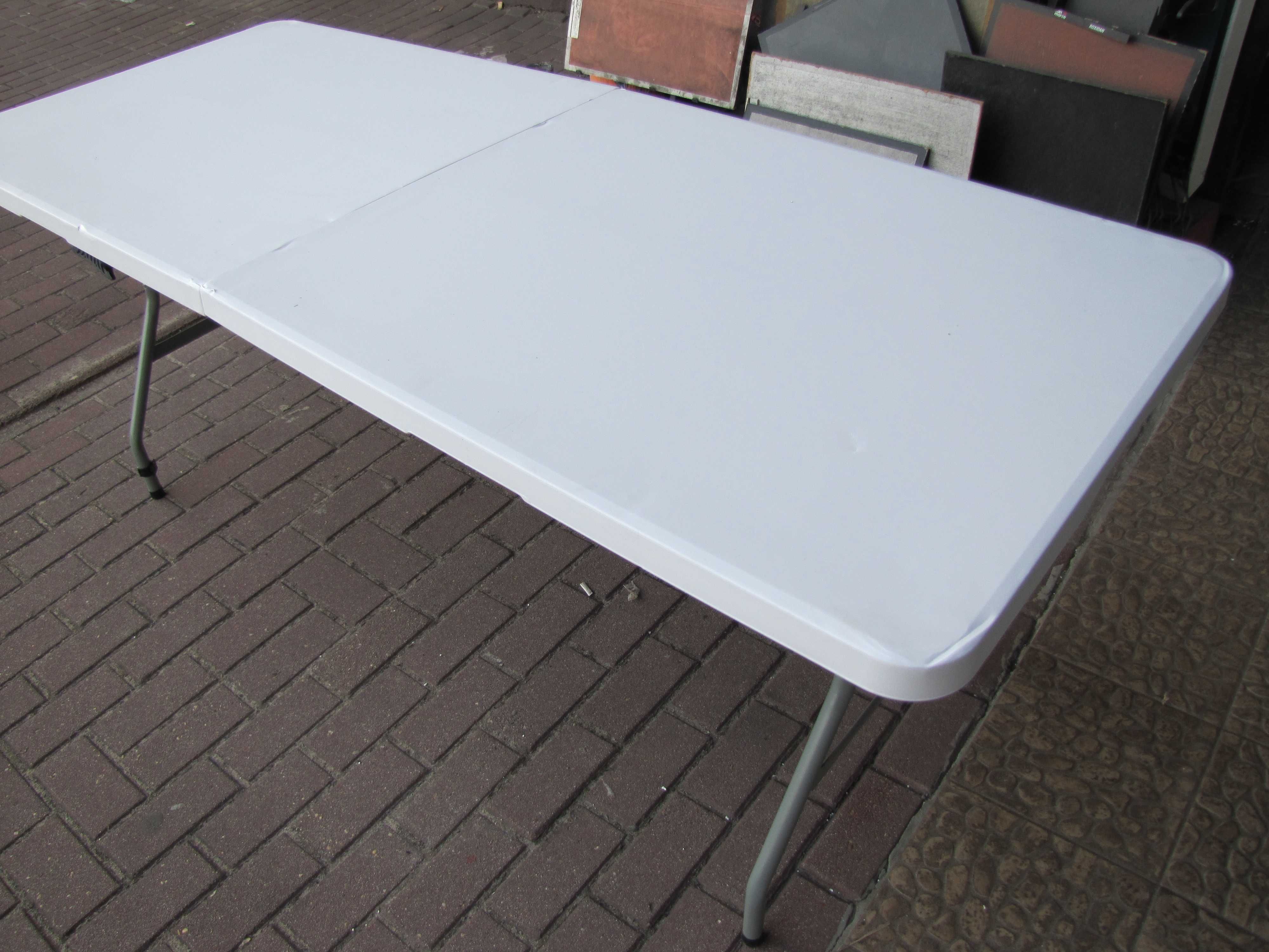 Stół cateringowy kempingowy składany przenośny 180x7 x74 cm biały