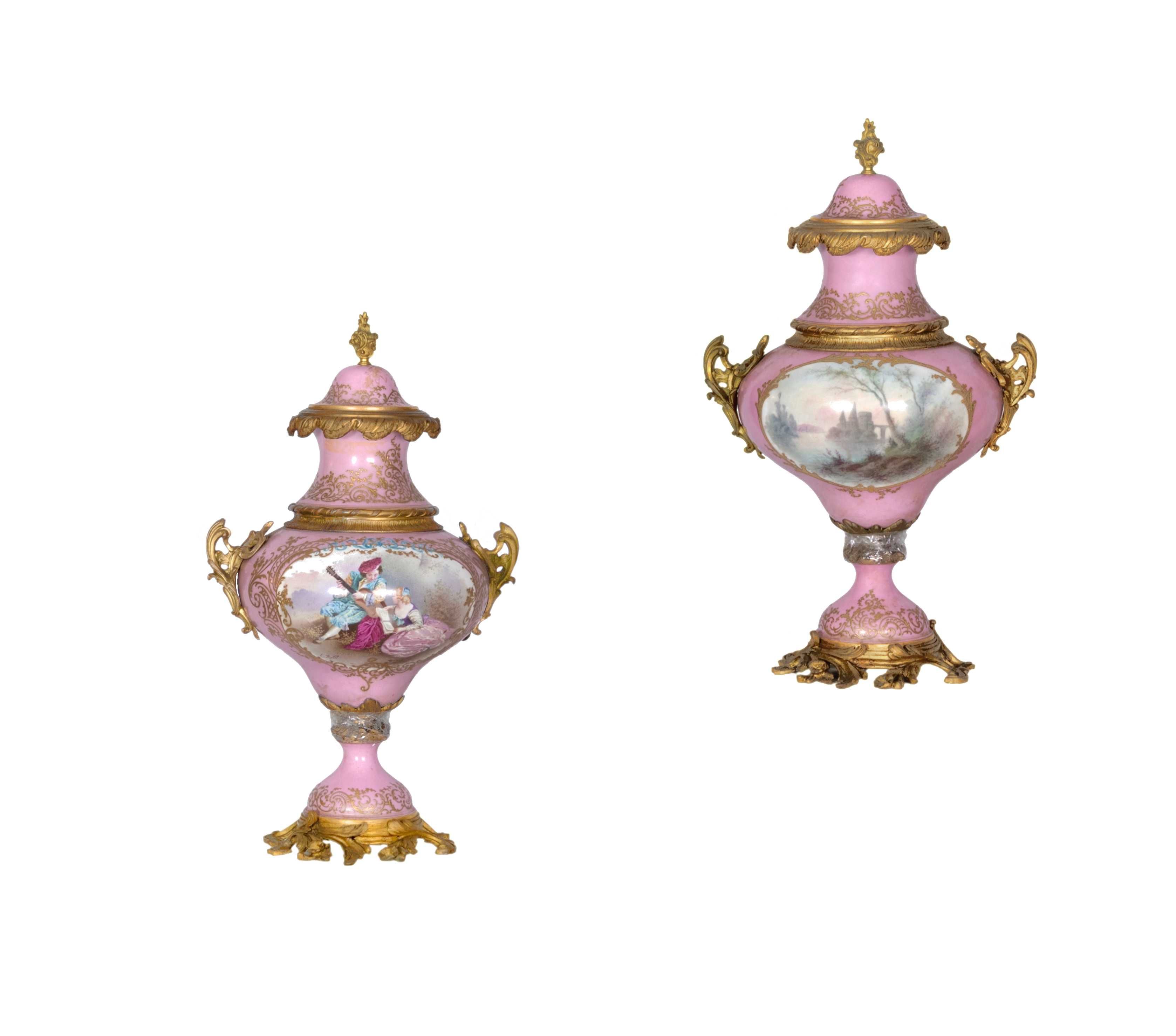 Vaso porcelana rosa Sevres Watteau Napoleão III | 1775