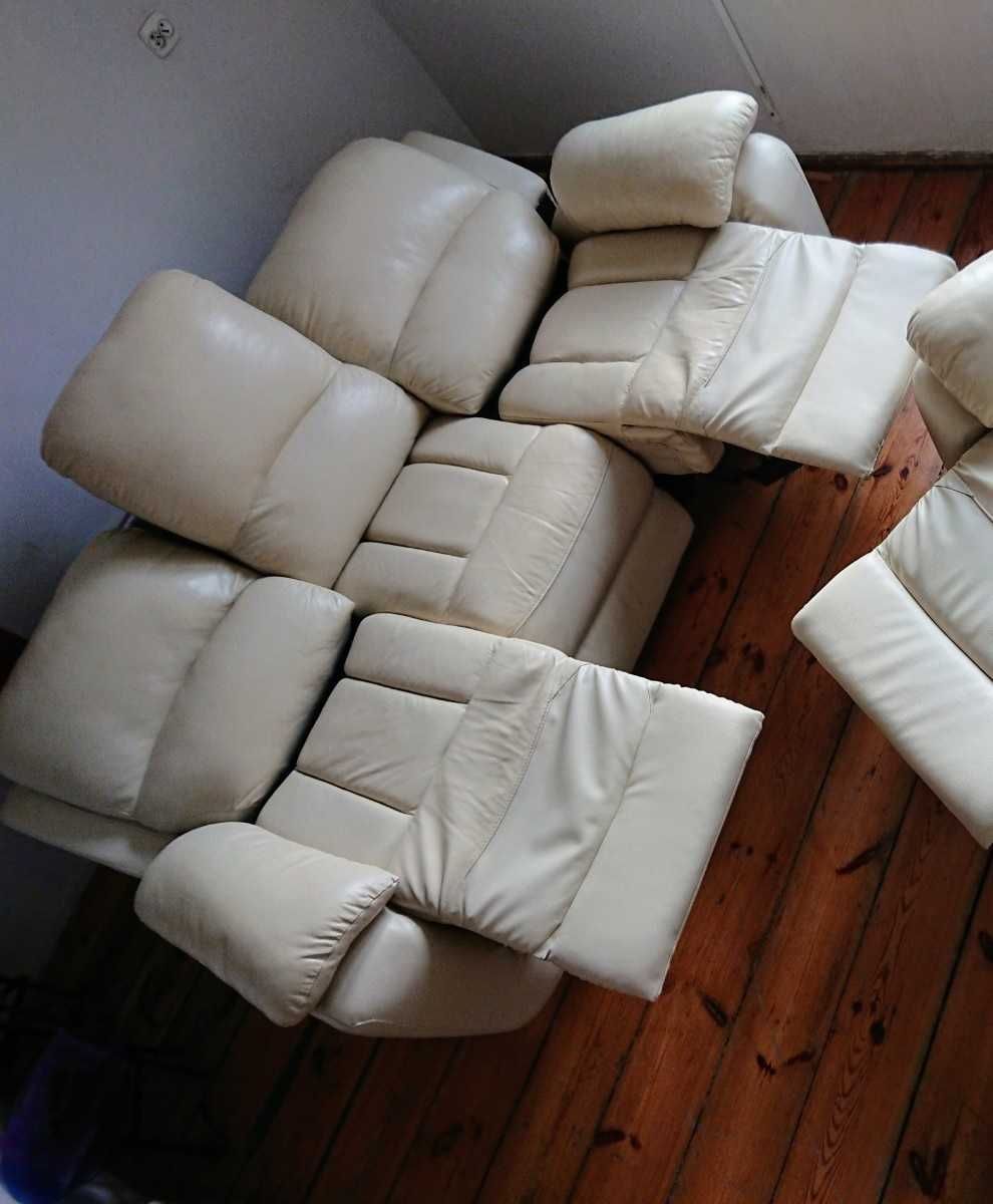 Zestaw wypoczynkowy Komplet mebli do salonu Sofa Fotel Relax 3+1 Skóra