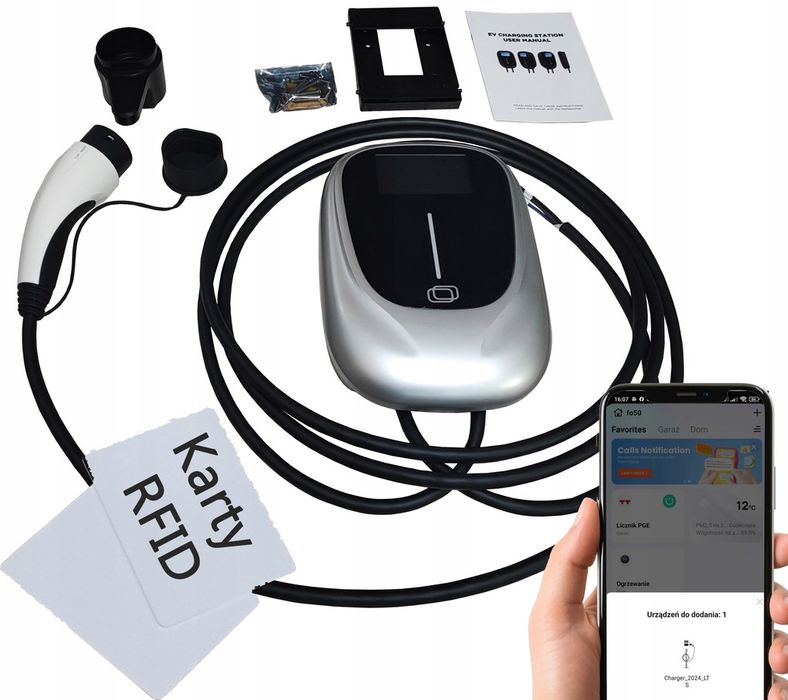 WALLBOX Ładowarka Samochodowa 11kW TYPE2 Wi-Fi APP RFID 4.3" LCD