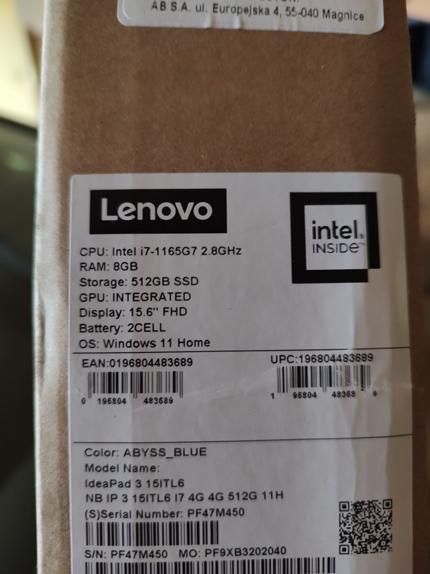 Laptop Lenovo Lenovo IdeaPad 3-15 i7-1165G7/8GB/512/Win11