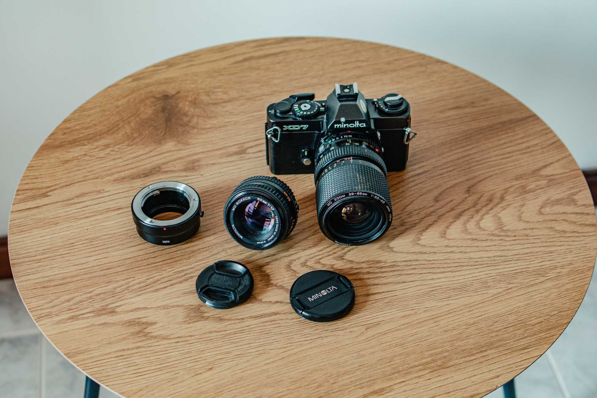 Minolta XD7 + MD 28-55mm + Rokkor 50mm + URTH MD-E