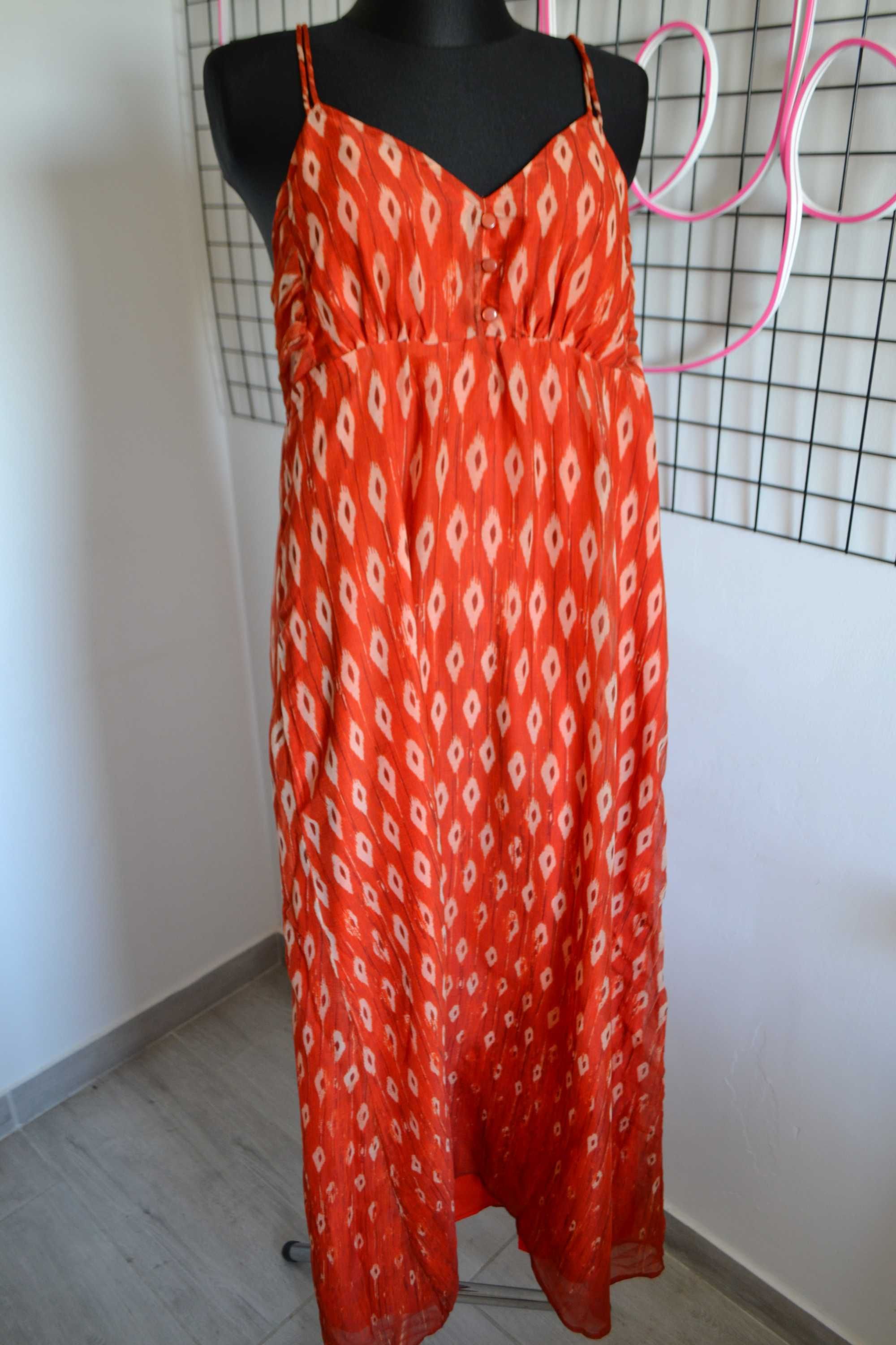 Sukienka boho letnia pomarańczowa hippie Promod maxi XL długa
