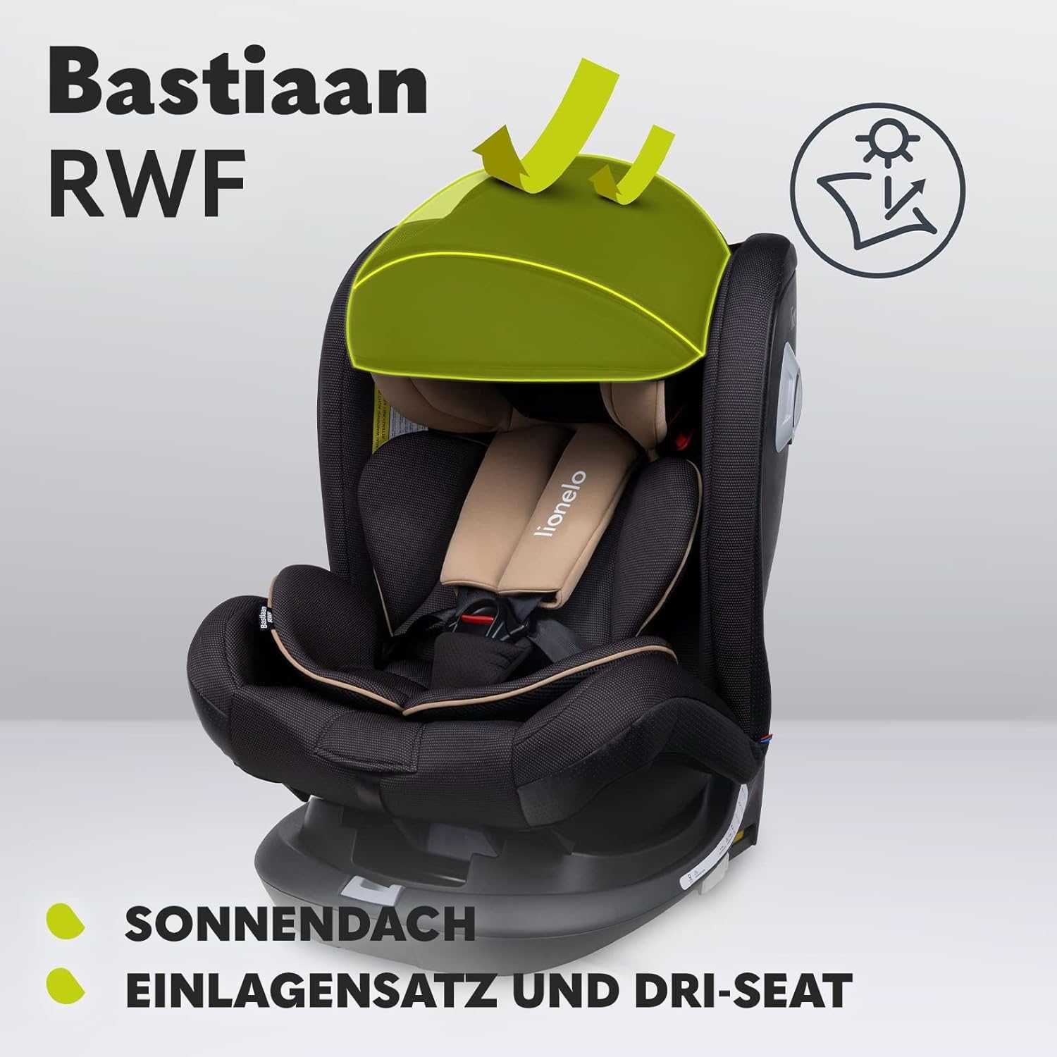 Fotelik obrotowy Lionelo Bastiaan 360° ISOFIX 0-36 kg Czarny/Beż NOWY