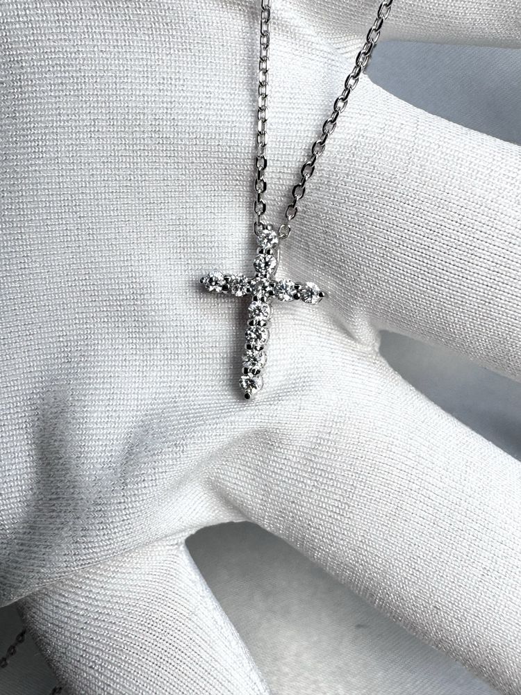 Золотий хрестик з діамантами у стилі Tiffany на ланцюжку