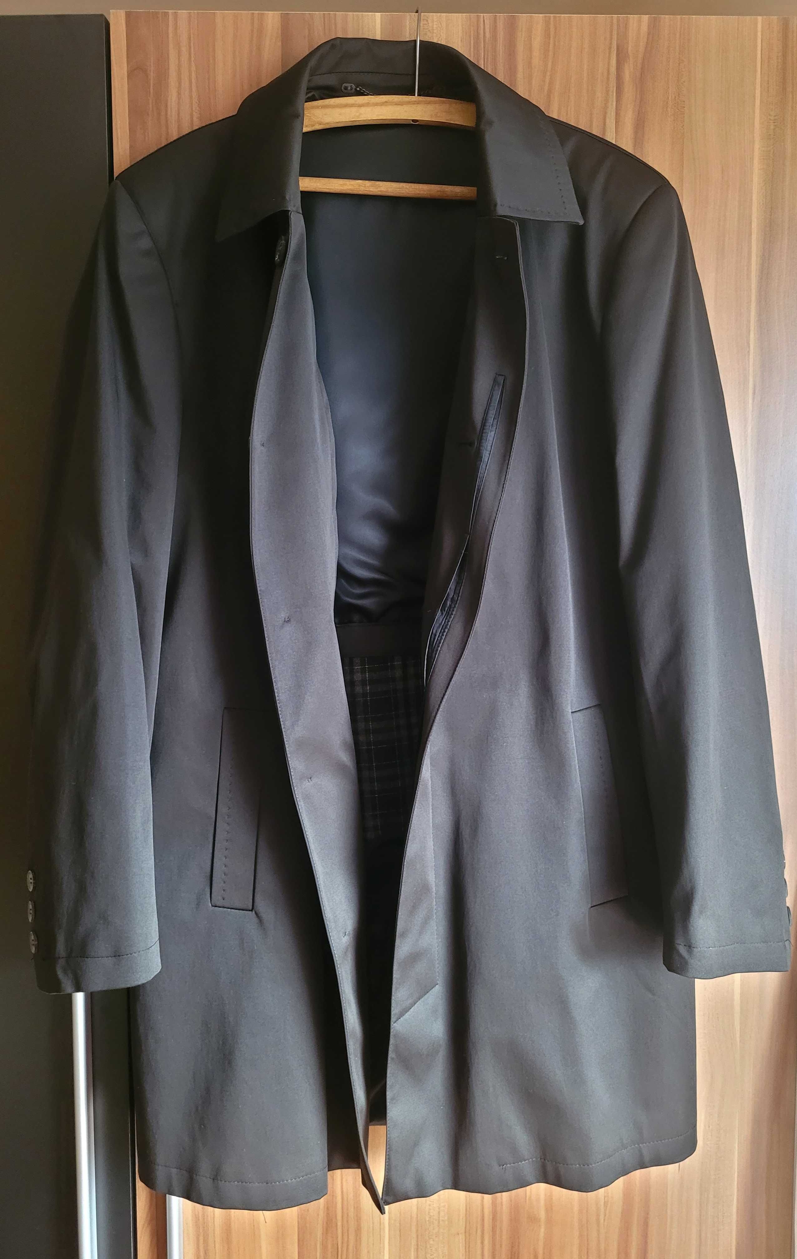 Nowy długi czarny płaszcz z podpinką xl