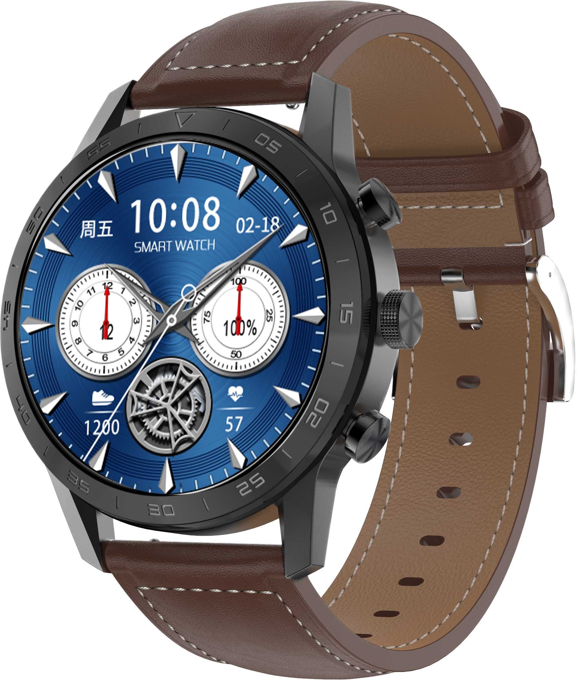 PASEK SKÓRZANY BRĄZOWY 22 mm do smartwatch zegarek L13 L15 DT70 DT95