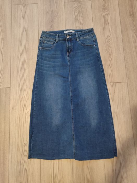 Wyszczuplające ołówkowa spódnica jeans Maxi rozporek M. Sara jak NOWA