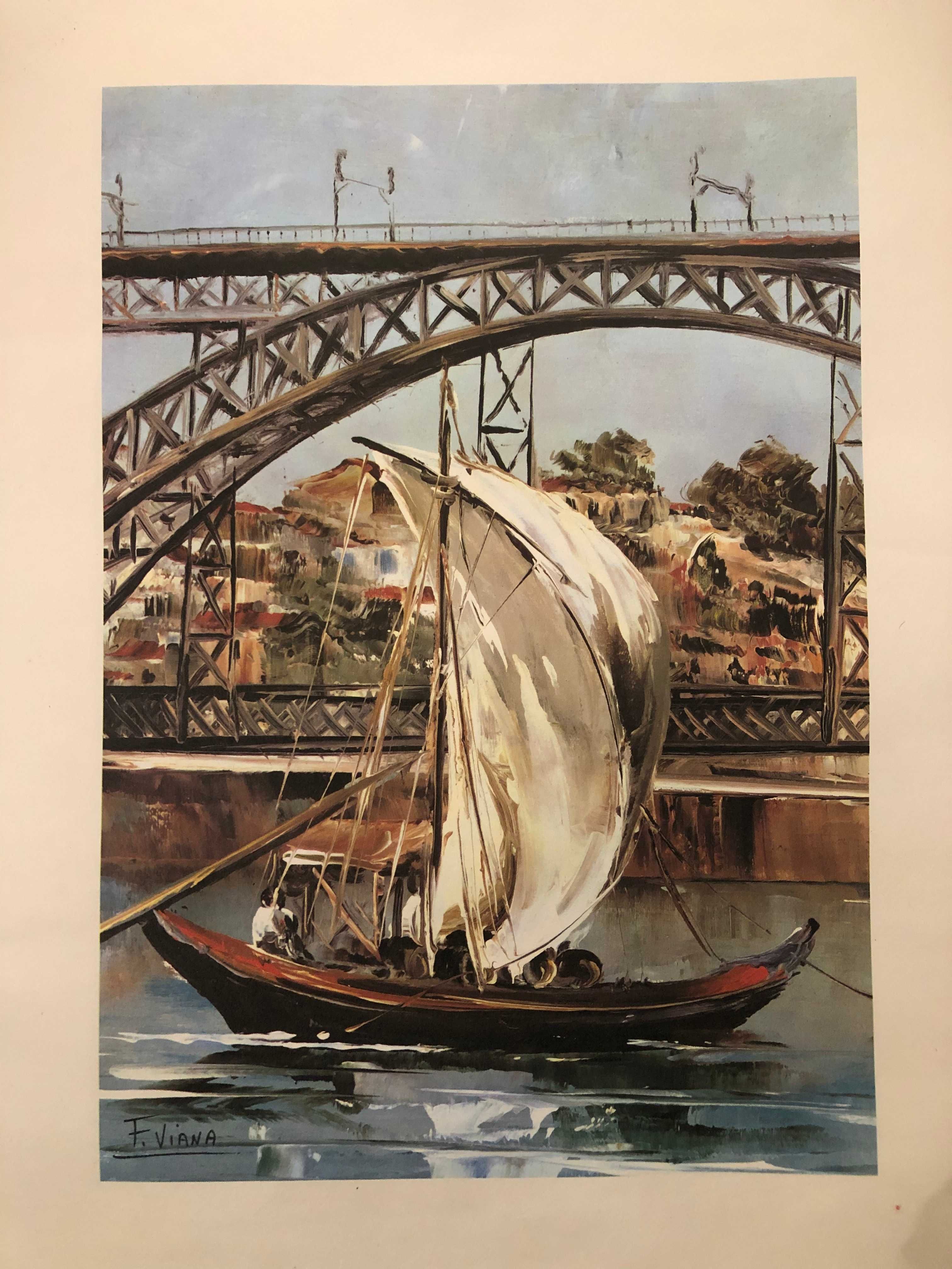 Reprodução pintura Francisco Viana (sem moldura) barco rabelo no Porto
