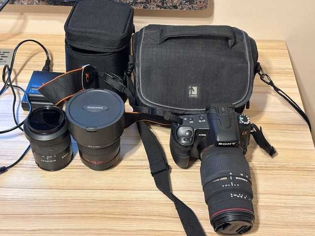 Sony Alpha A200 + obiektyw 18–70 mm + pokrowiec + ładowarka