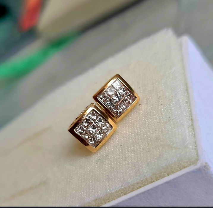 Kolczyki złote 585 z diamentami!!! 1.25 Ct !! Certyfikat, OKAZJA !!
