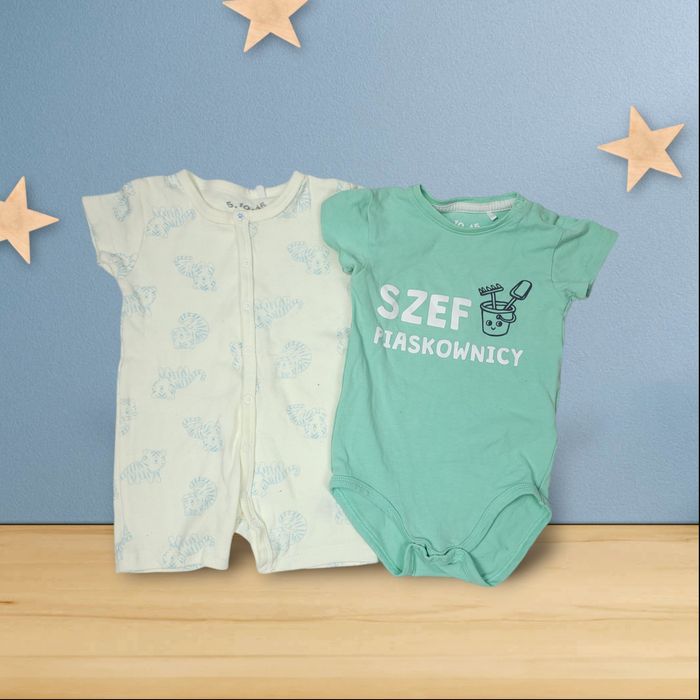 Komplet na lato dla chłopca r. 80, body i rampers