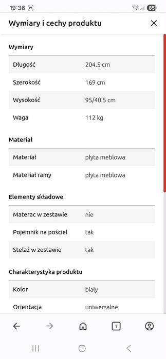 Łóżko stelaż+ materac
