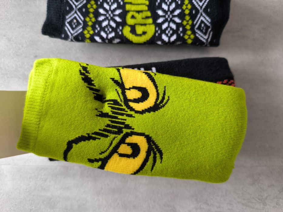 H&M 3-pack grube zimowe skarpetki Grinch r.31-33
