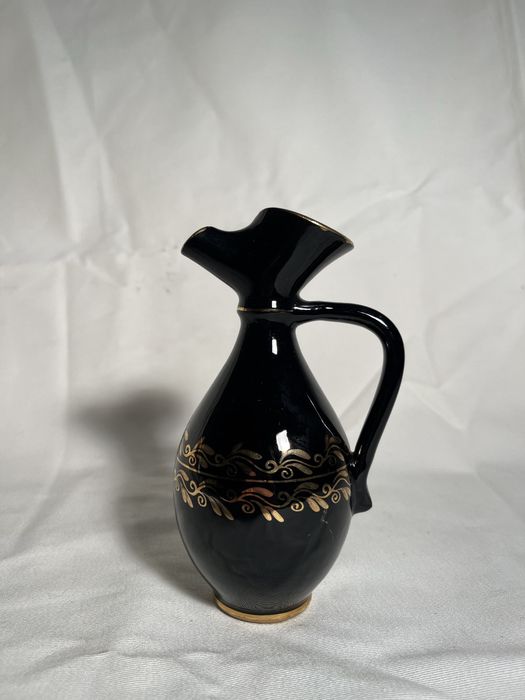 Karafka kieliszki Zestaw nalewki kobalt czarny ceramika antyk vintage