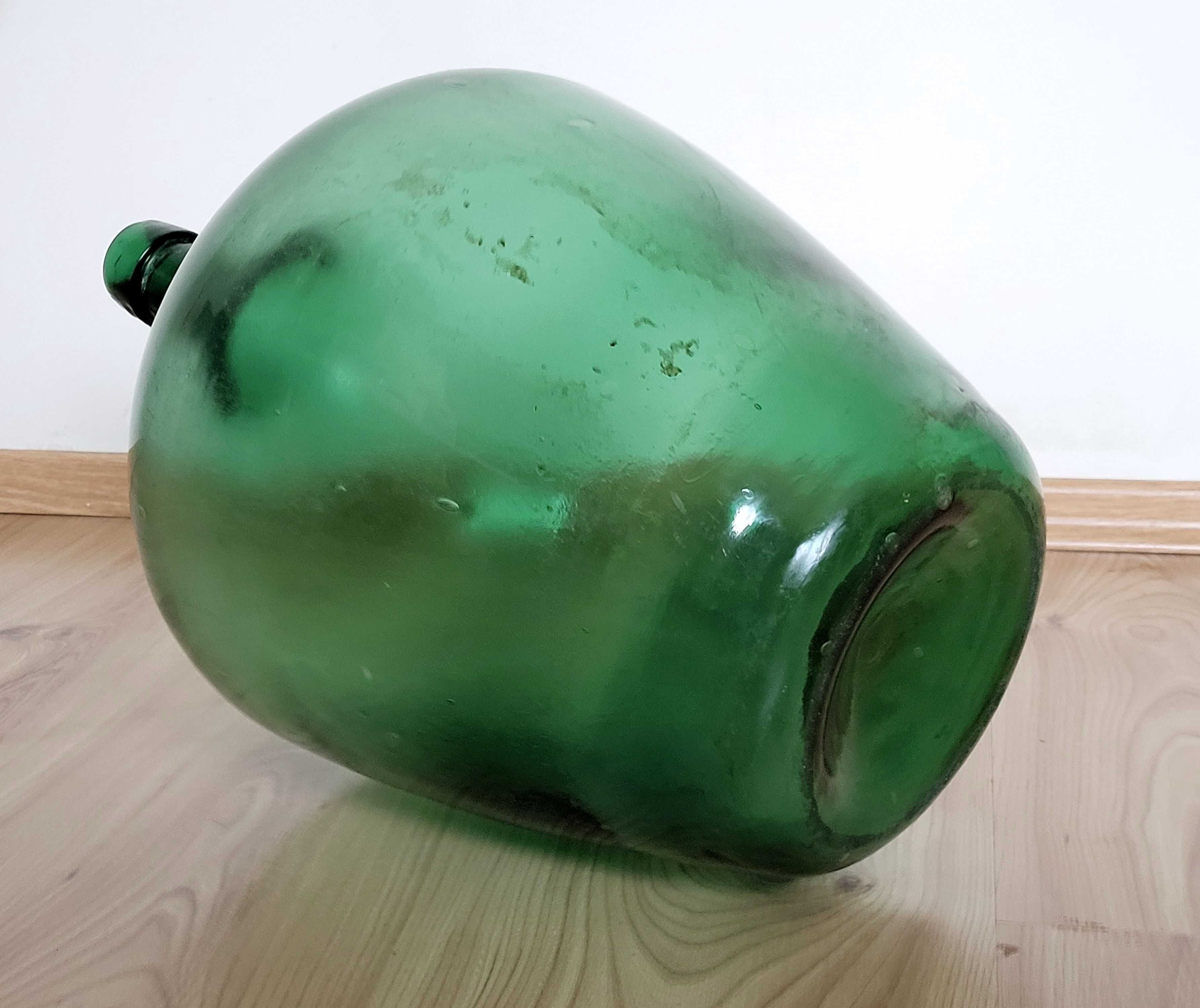 Duża butla wazon gąsior zielone bąbelkowe szkło vintage
