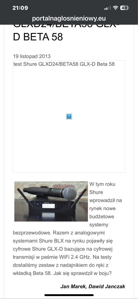 Sprzedam mikrofon bezprzewodowy shure beta glxd plus 3 aku karton