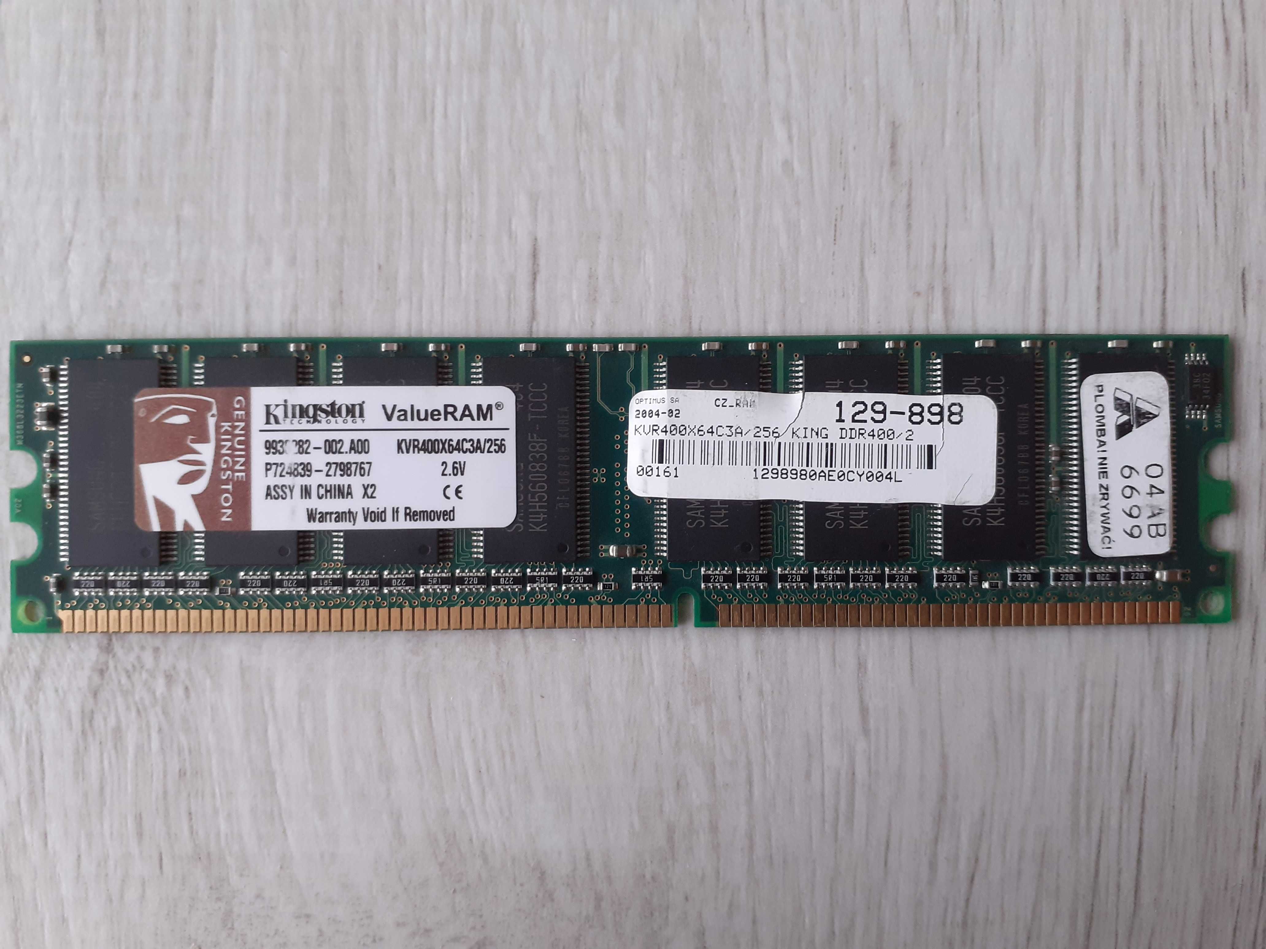 pamięć RAM Kingston ValueRAM KVR 256 RAM DDR400