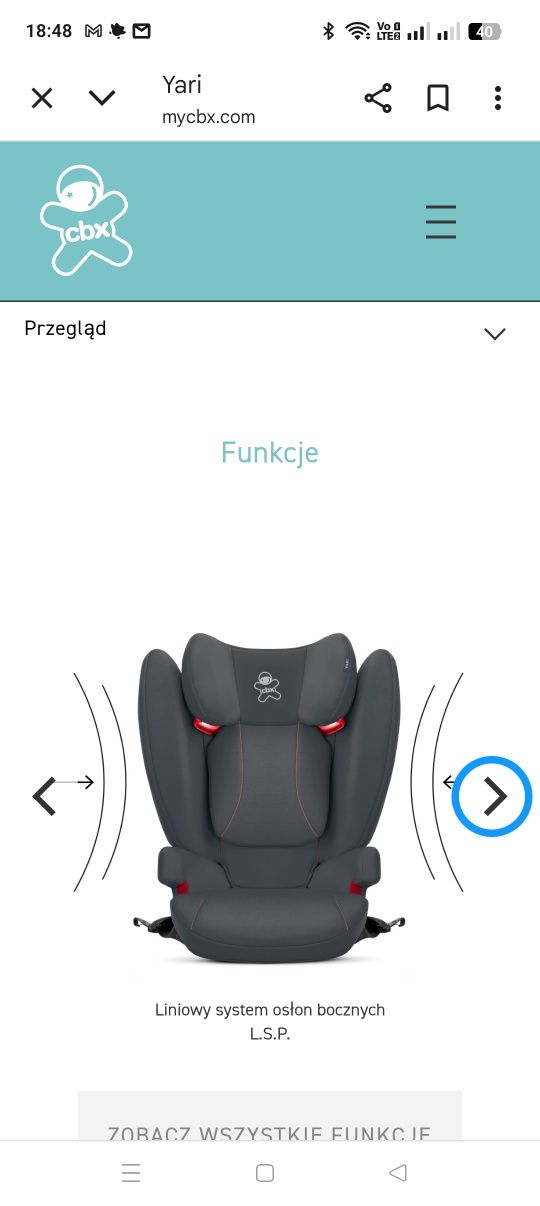 Fotelik samochodowy 15-36 kg Cybex Yari ISOFIX lub pasy