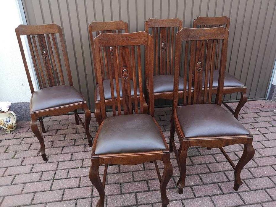 Krzesła Dębowe Wysokie Stare Antyk Komplet 6 Sztuk Po Renowacji Okazja