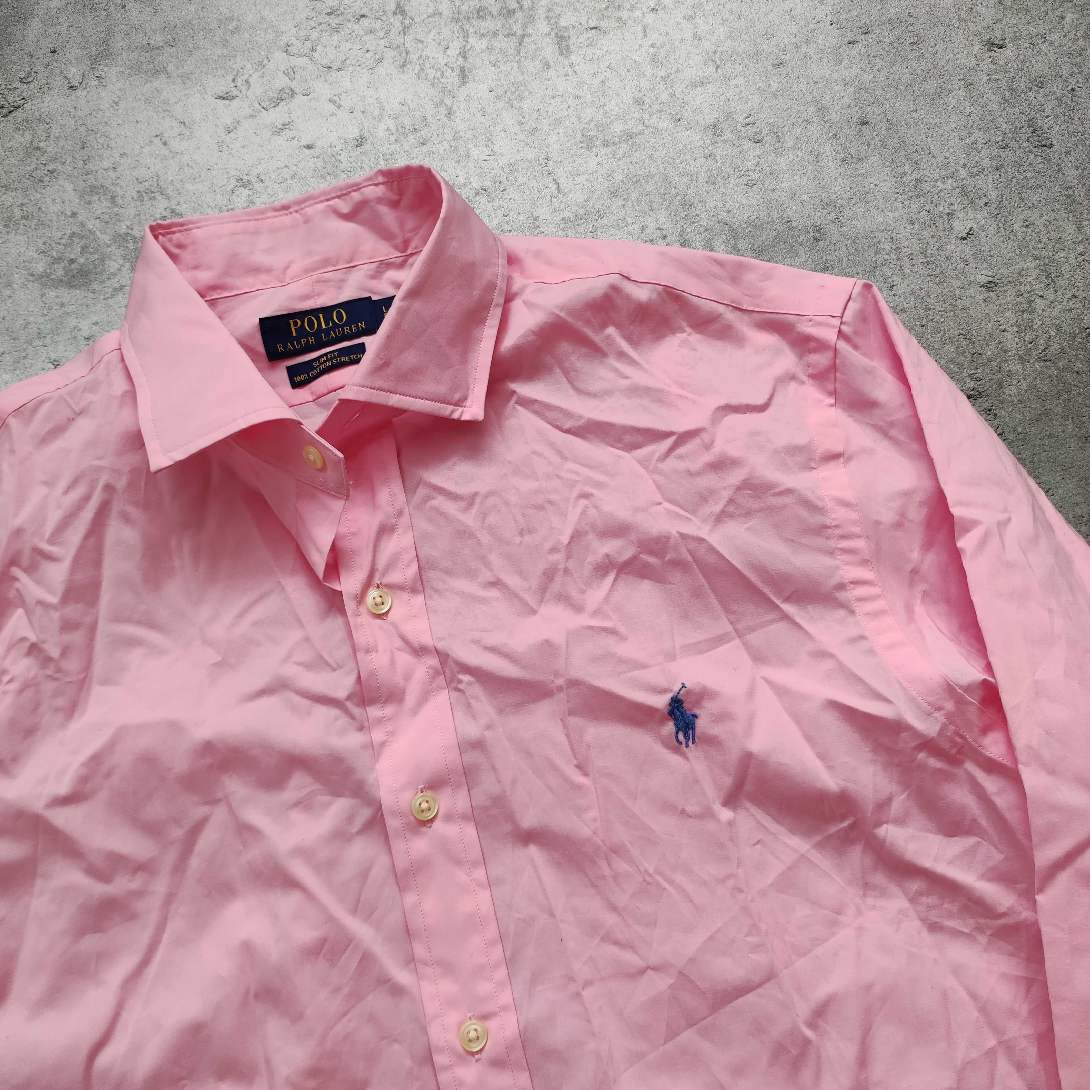 MĘSKA Koszula Elegancka PREMIUM Polo Ralph Lauren Różowa Haft Konik