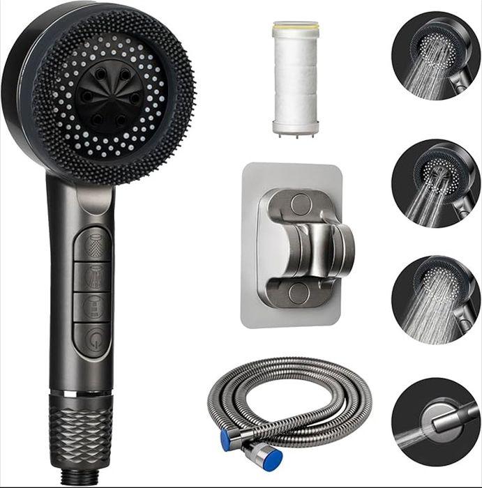 Słuchawka prysznicowa z filtrem i wężem, wysokociśnieniowe, 4 tryby