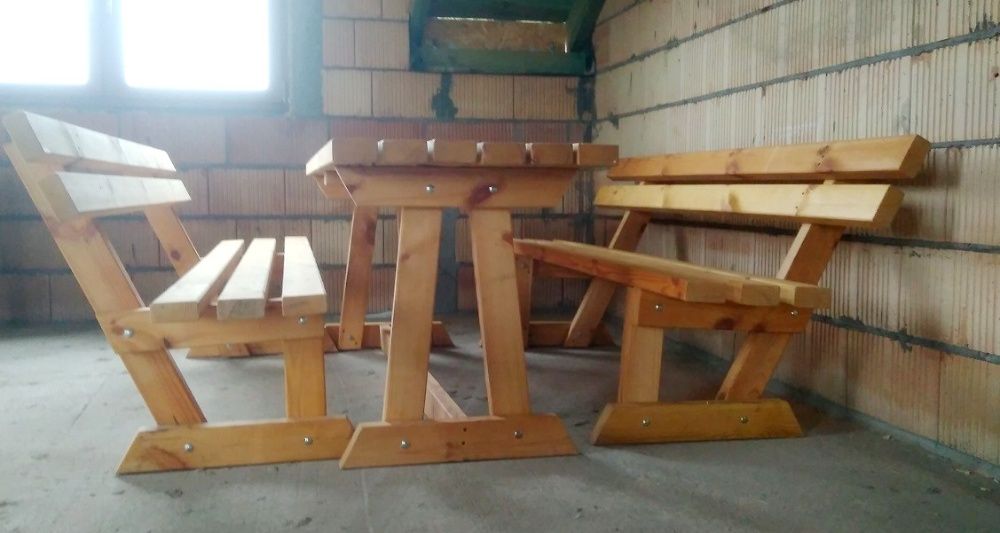 Nowe Meble ogrodowe drewniane solidne zestaw wypoczynkowy stół ławki