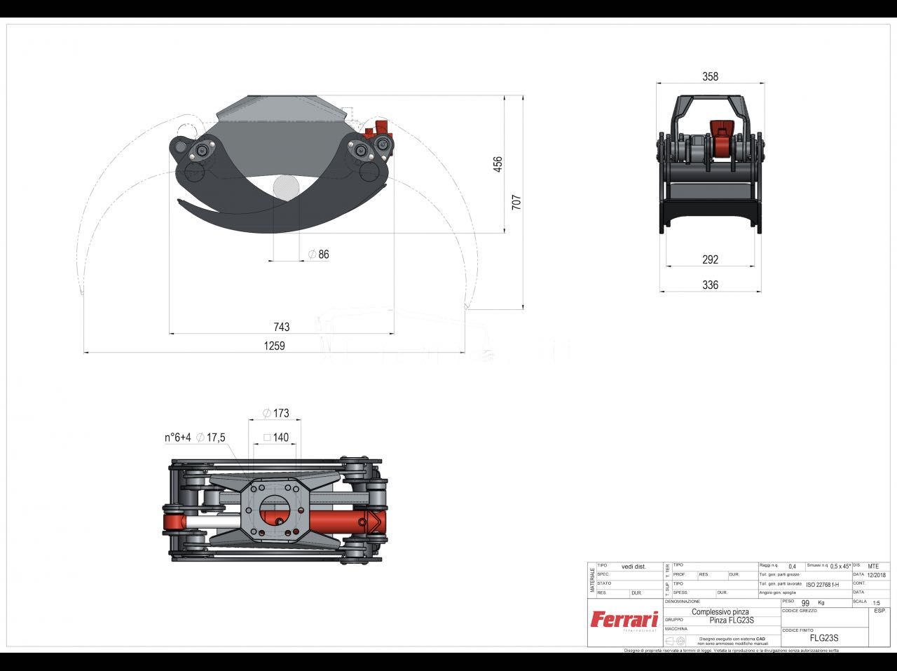 Ferrari FLG 23 XS chwytak do drewna 1,3m przyczepa leśna, mały HDS