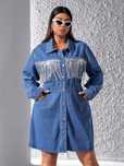 Sukienka Jeansowa Z Cekinowymi Frędzlami Casual Shein Xl 42