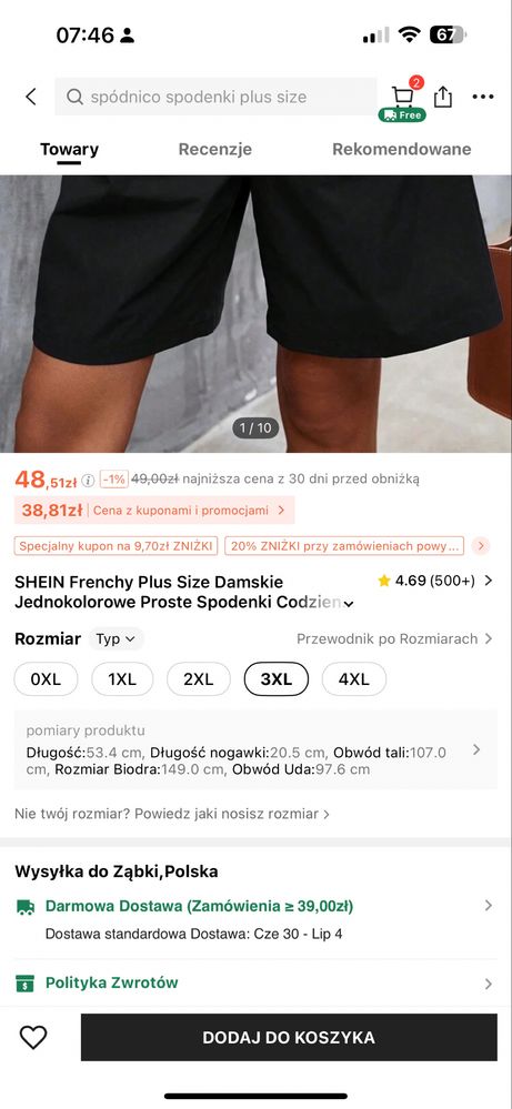 Czarne eleganckie spodenki