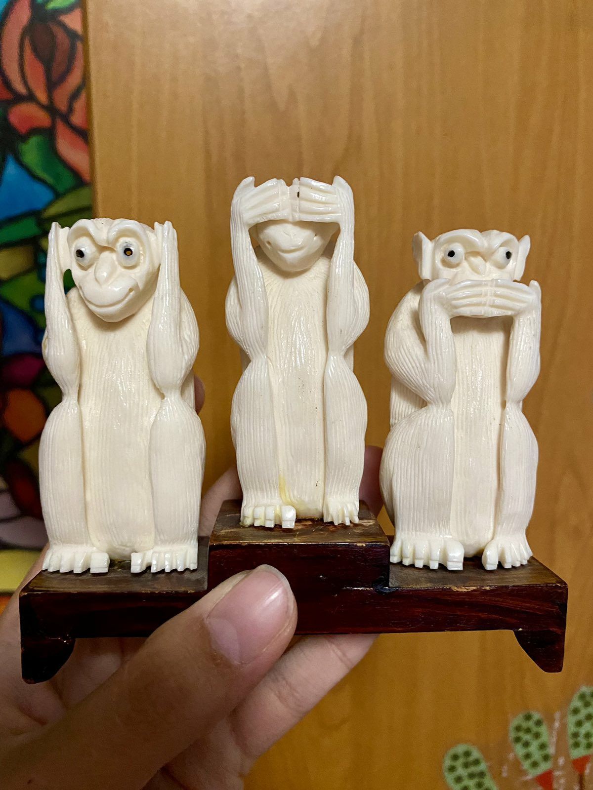 Африканская статуэтка Три обезьяны, сл. kosть, антиквариат