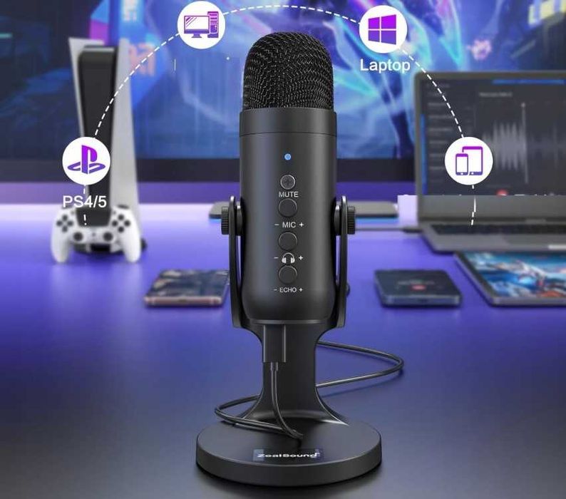 Mikrofon USB do gier nagrywania streamingu K66 czarny ZealSound