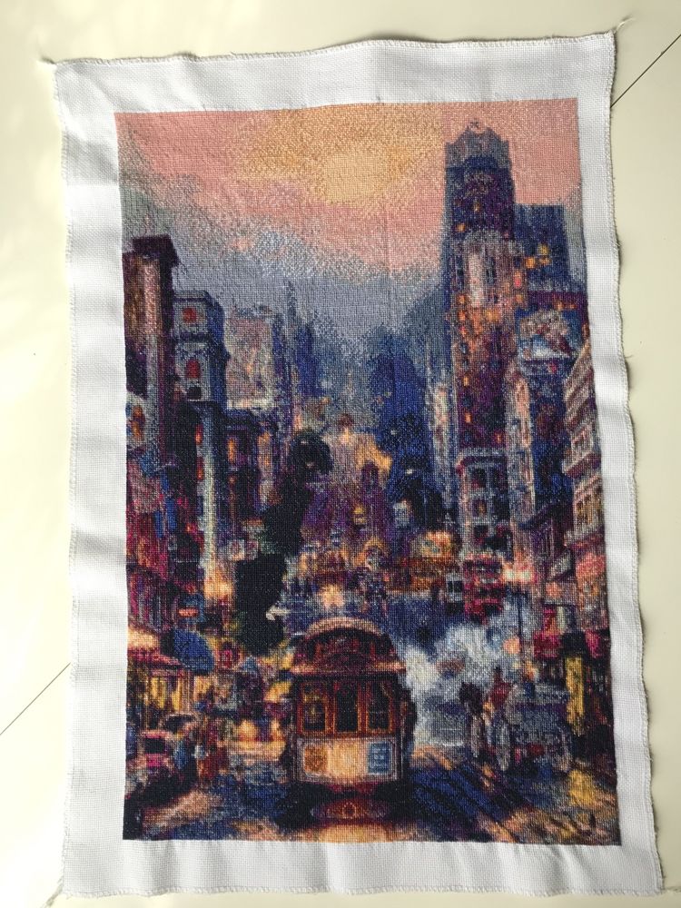 Duży obraz ręcznie haftowany panorama San Francisco