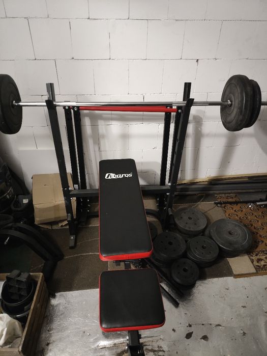 Zestaw do cwiczen lawka+obciazenie+sztanga+stojaki do dipów+hantle