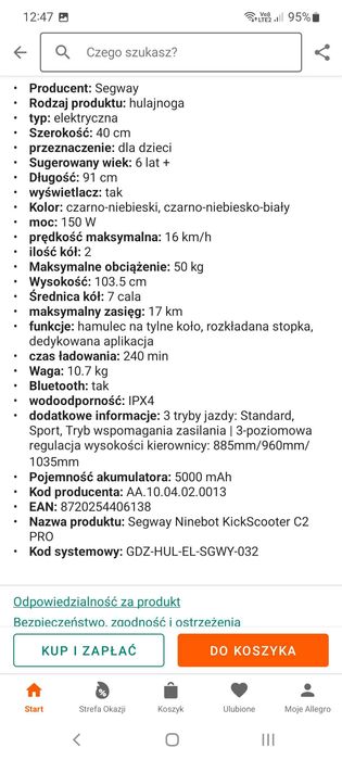 Hulajnoga elektryczna NINEBOT KICKSCOOTER C2 pro