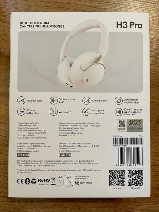Słuchawki bezprzewodowe QCY H3 Pro ANC Nauszne Bluetooth 5.4 białe
