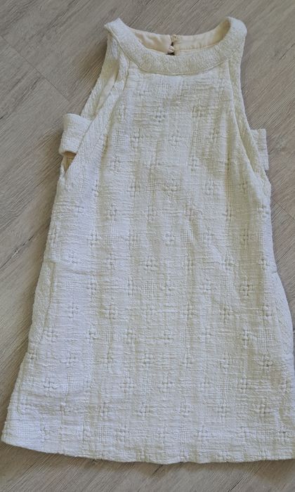 Piękna elegancka sukienka zara 128 bez ecru len komunia komunie